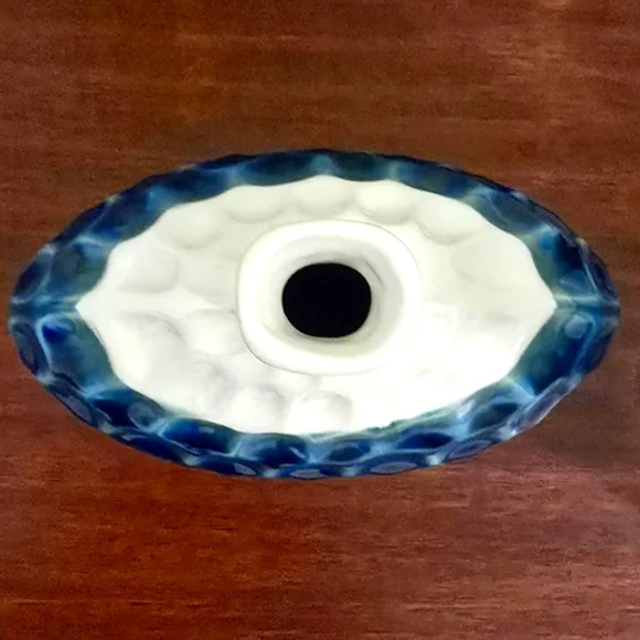 Blue & White Hexagonal Honeycomb Ceramic Vase Textured - Picture 4 of 8